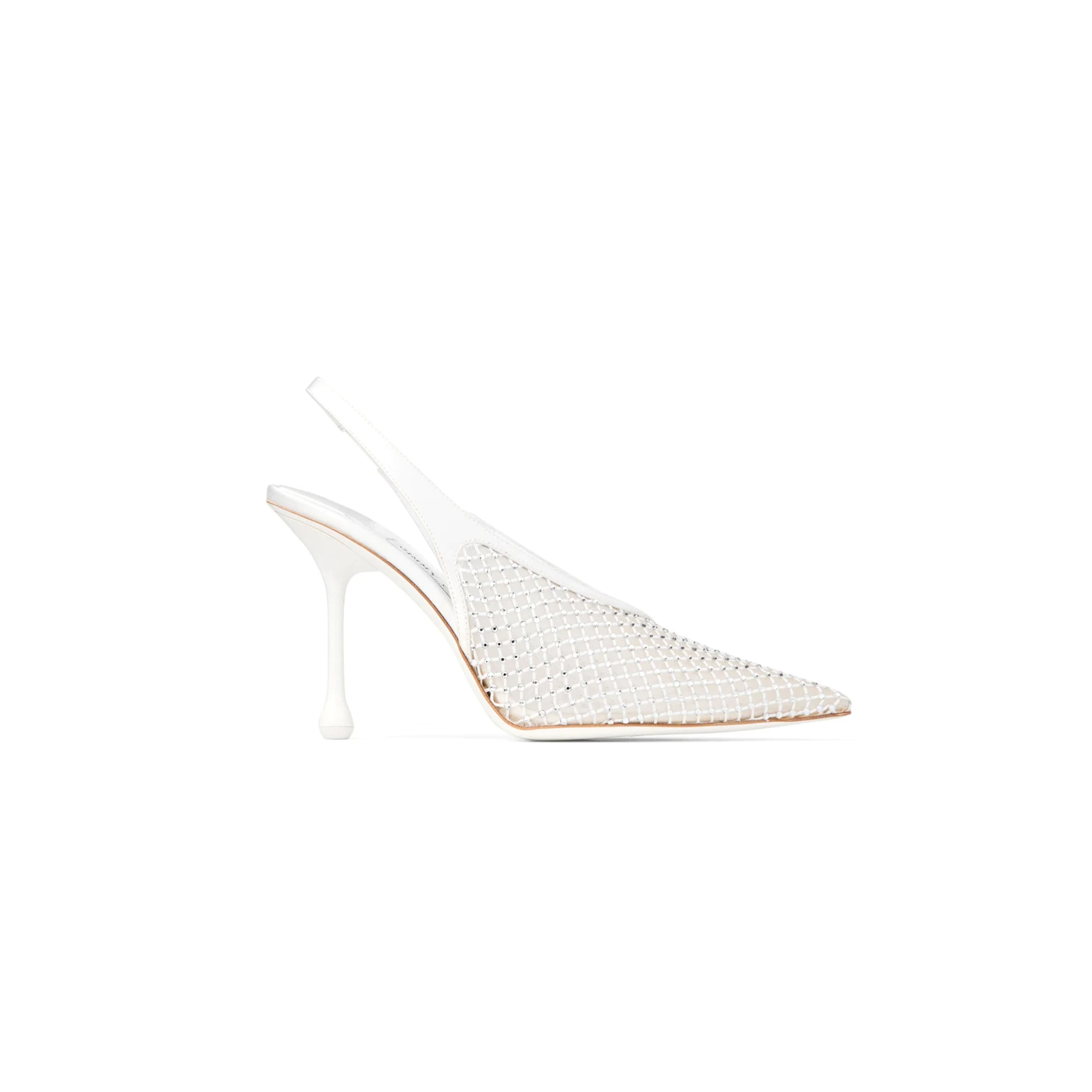 Ji*y Ch* isa 95 white crystal mesh satin pumps isa95qhs